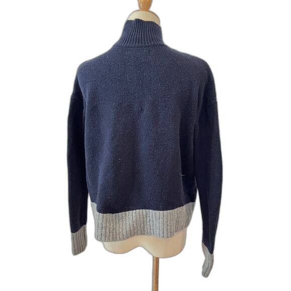 LOFT Ann Taylor Blue/Grey Pullover Sweater PXXS Ribbed Mock Neck Colorblock - Picture 2 of 6